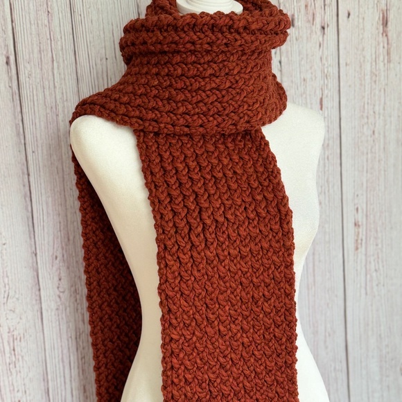Chunky Orange Spice Long Knitted Scarf - Picture 4 of 8